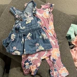 OshKosh b’gosh overall dress 9 mos & child of mine by carters romper 6-9 mos